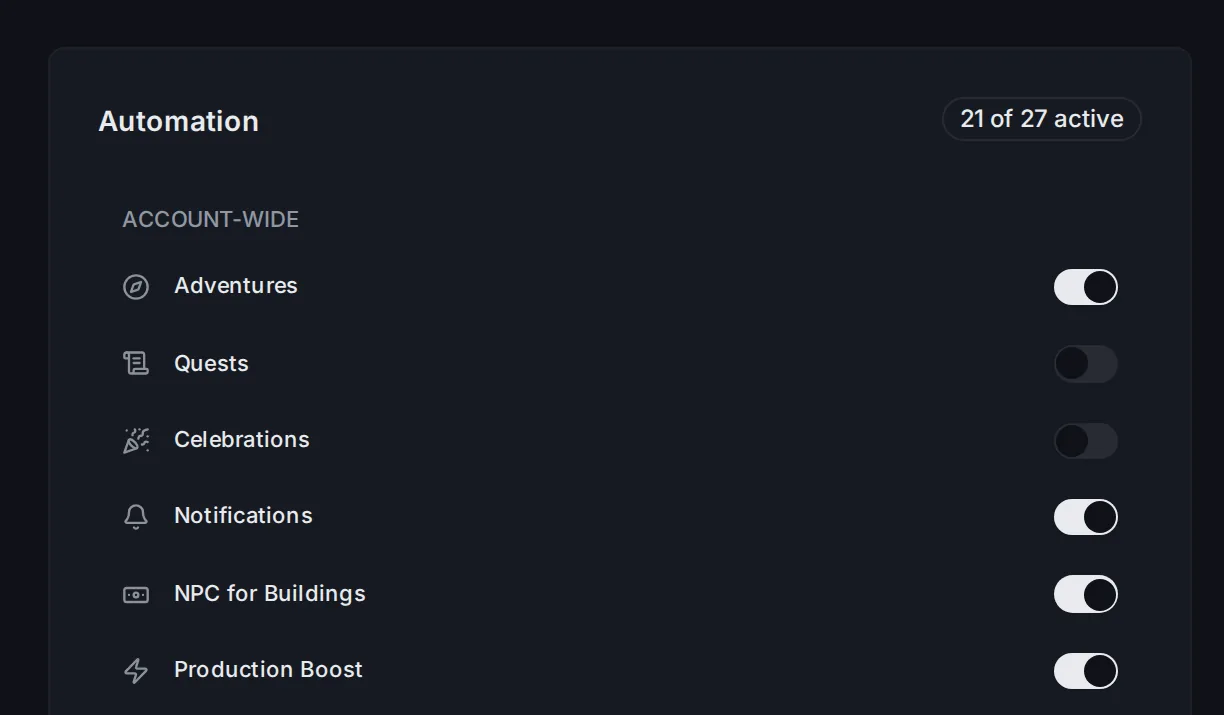 Automation card on the dashboard with the Notifications switch on